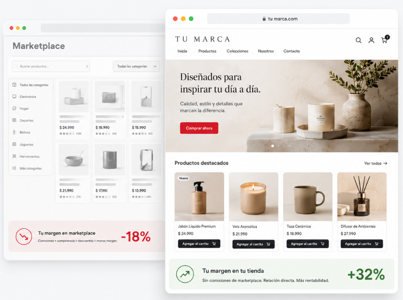 Tu margen en un marketplace −18% vs tu propia tienda +32%